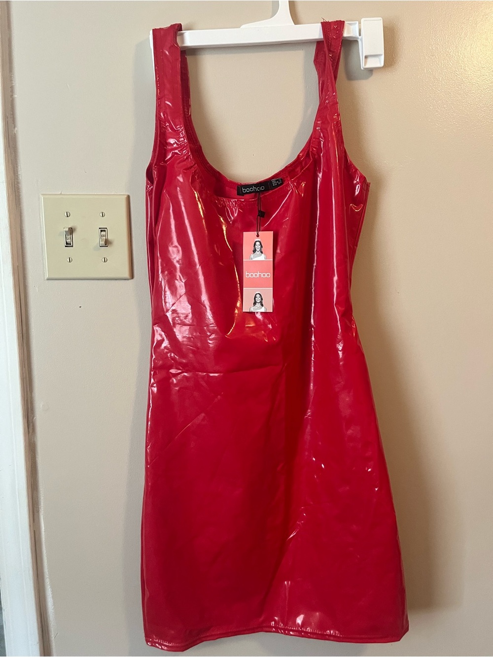 boohoo Red Patent Mini Dress NWT Red Boohoo Pleather Dress Size 4